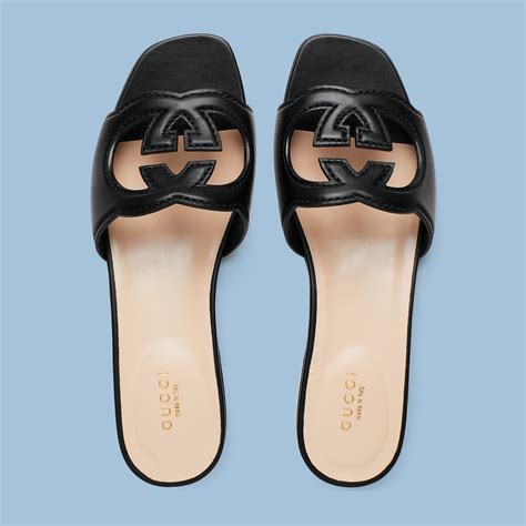 interlocking g cutout slide sandal gucci|Gucci interlocking g slide sandals.